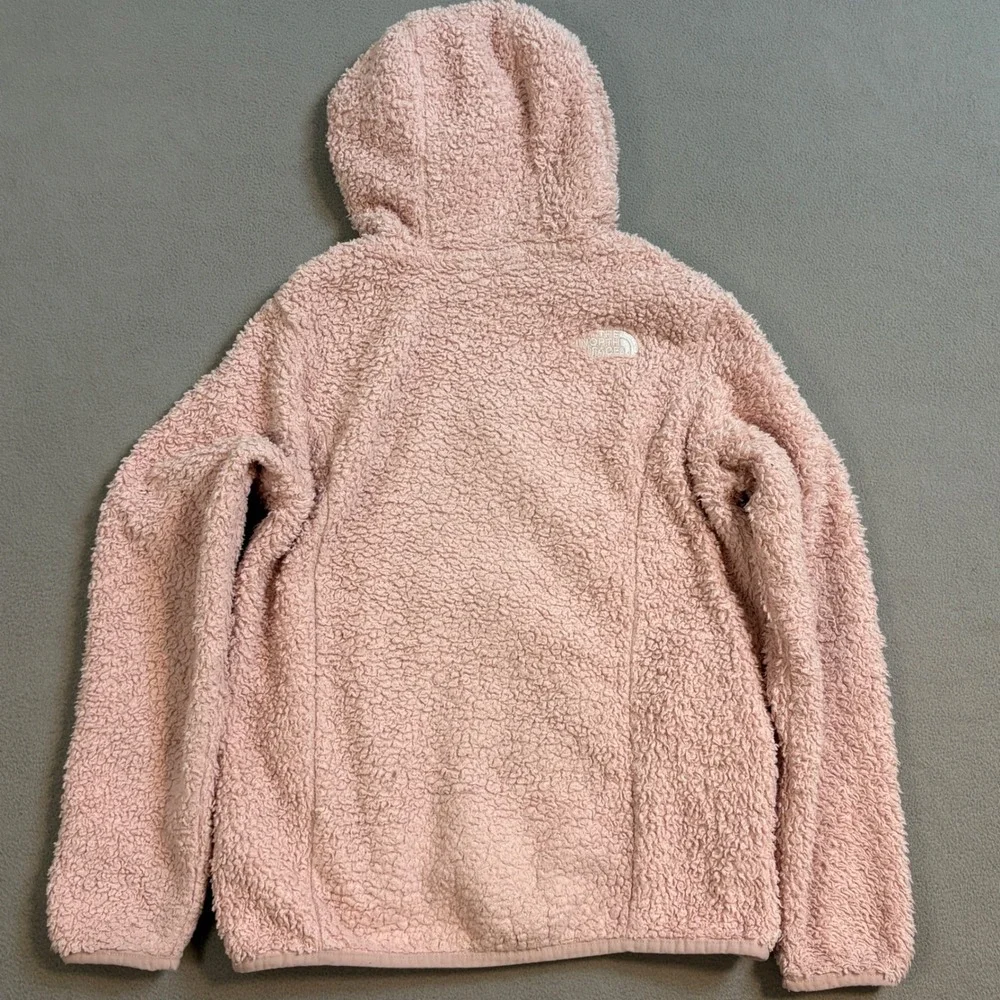 The North Face Girls Pink Oso Hooded Fuzzy Fleece Jacket Full Zip Size L 14/16